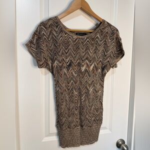 INC International Concepts Brown Chevron Short Sleeve Top